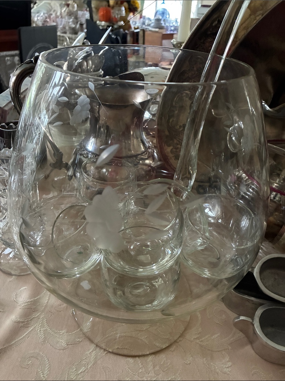 Princess House Heritage Brandy/Punch Bowl Clear Floral Design